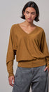 Viscose Blend V-Neck Drop Shoulder Sweater Knit Top in Caramel - Women's Sweaters | Urban Daizy