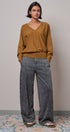Viscose Blend V-Neck Drop Shoulder Sweater Knit Top in Caramel - Women's Sweaters | Urban Daizy
