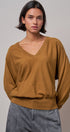 Viscose Blend V-Neck Drop Shoulder Sweater Knit Top in Caramel - Women's Sweaters | Urban Daizy