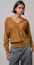 Viscose Blend V-Neck Drop Shoulder Sweater Knit Top in Caramel - Women's Sweaters | Urban Daizy