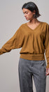 Viscose Blend V-Neck Drop Shoulder Sweater Knit Top in Caramel - Women's Sweaters | Urban Daizy