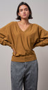 Viscose Blend V-Neck Drop Shoulder Sweater Knit Top in Caramel - Women's Sweaters | Urban Daizy