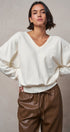 Viscose Blend V-Neck Drop Shoulder Sweater Knit Top in Ivory - Women's Sweaters | Urban Daizy