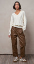 Viscose Blend V-Neck Drop Shoulder Sweater Knit Top in Ivory - Women's Sweaters | Urban Daizy