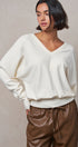 Viscose Blend V-Neck Drop Shoulder Sweater Knit Top in Ivory - Women's Sweaters | Urban Daizy