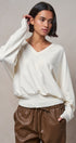 Viscose Blend V-Neck Drop Shoulder Sweater Knit Top in Ivory - Women's Sweaters | Urban Daizy