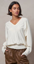 Viscose Blend V-Neck Drop Shoulder Sweater Knit Top in Ivory - Women's Sweaters | Urban Daizy