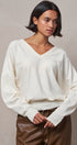 Viscose Blend V-Neck Drop Shoulder Sweater Knit Top in Ivory - Women's Sweaters | Urban Daizy