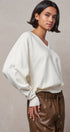Viscose Blend V-Neck Drop Shoulder Sweater Knit Top in Ivory - Women's Sweaters | Urban Daizy