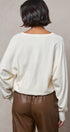 Viscose Blend V-Neck Drop Shoulder Sweater Knit Top in Ivory - Women's Sweaters | Urban Daizy