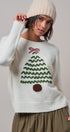 Christmas Tree Appliqué Crewneck Pullover Sweater in Ivory - Women's Sweaters | Urban Daizy