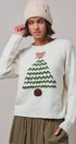 Christmas Tree Appliqué Crewneck Pullover Sweater in Ivory - Women's Sweaters | Urban Daizy