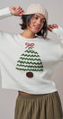 Christmas Tree Appliqué Crewneck Pullover Sweater in Ivory - Women's Sweaters | Urban Daizy