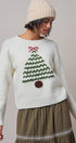 Christmas Tree Appliqué Crewneck Pullover Sweater in Ivory - Women's Sweaters | Urban Daizy