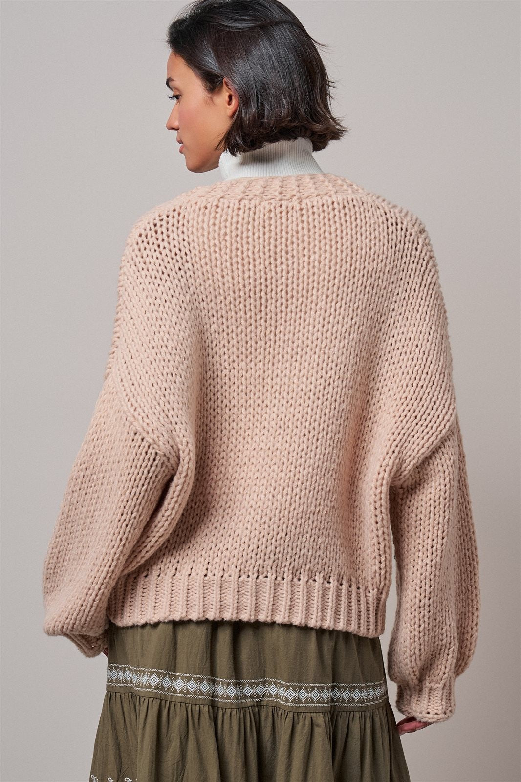Christmas Tree Appliqué Oversized Chunky Knit Cardigan in Taupe	 - Women's Cardigans & Shrugs | Urban Daizy