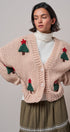 Christmas Tree Appliqué Oversized Chunky Knit Cardigan in Taupe	 - Women's Cardigans & Shrugs | Urban Daizy