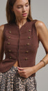 Cadet Charm Napoleon Knit Vest in Chocolate - Women's Sweater Vests | Urban Daizy