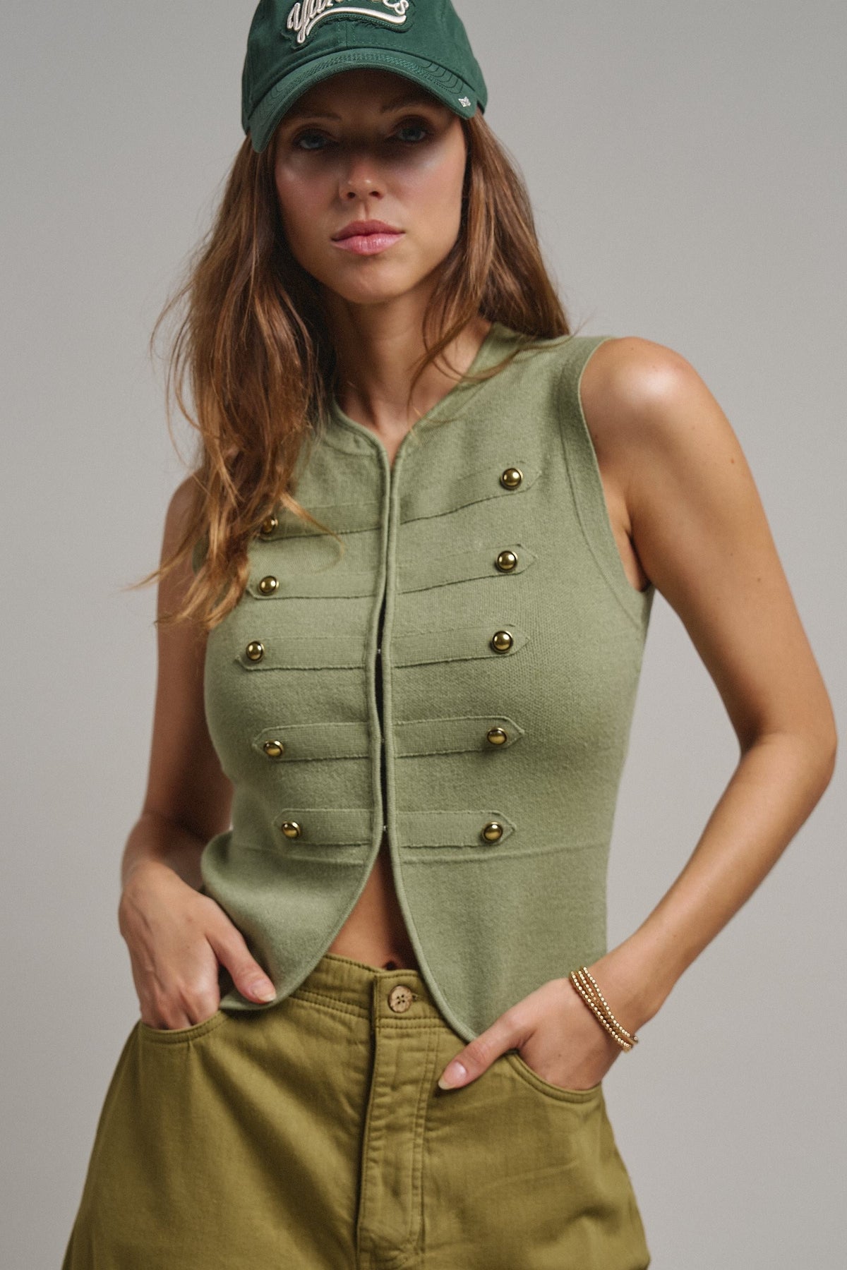 Cadet Charm Napoleon Knit Vest in Olive - Women's Sweater Vests | Urban Daizy