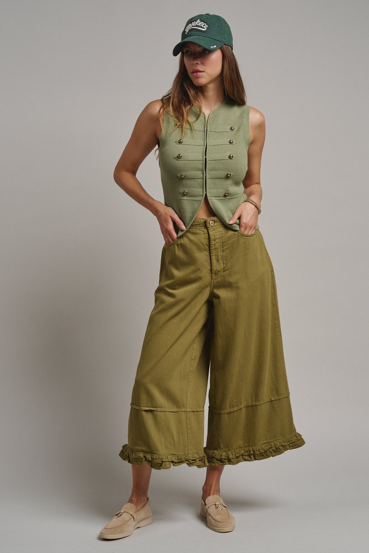 Cadet Charm Napoleon Knit Vest in Olive - Women's Sweater Vests | Urban Daizy