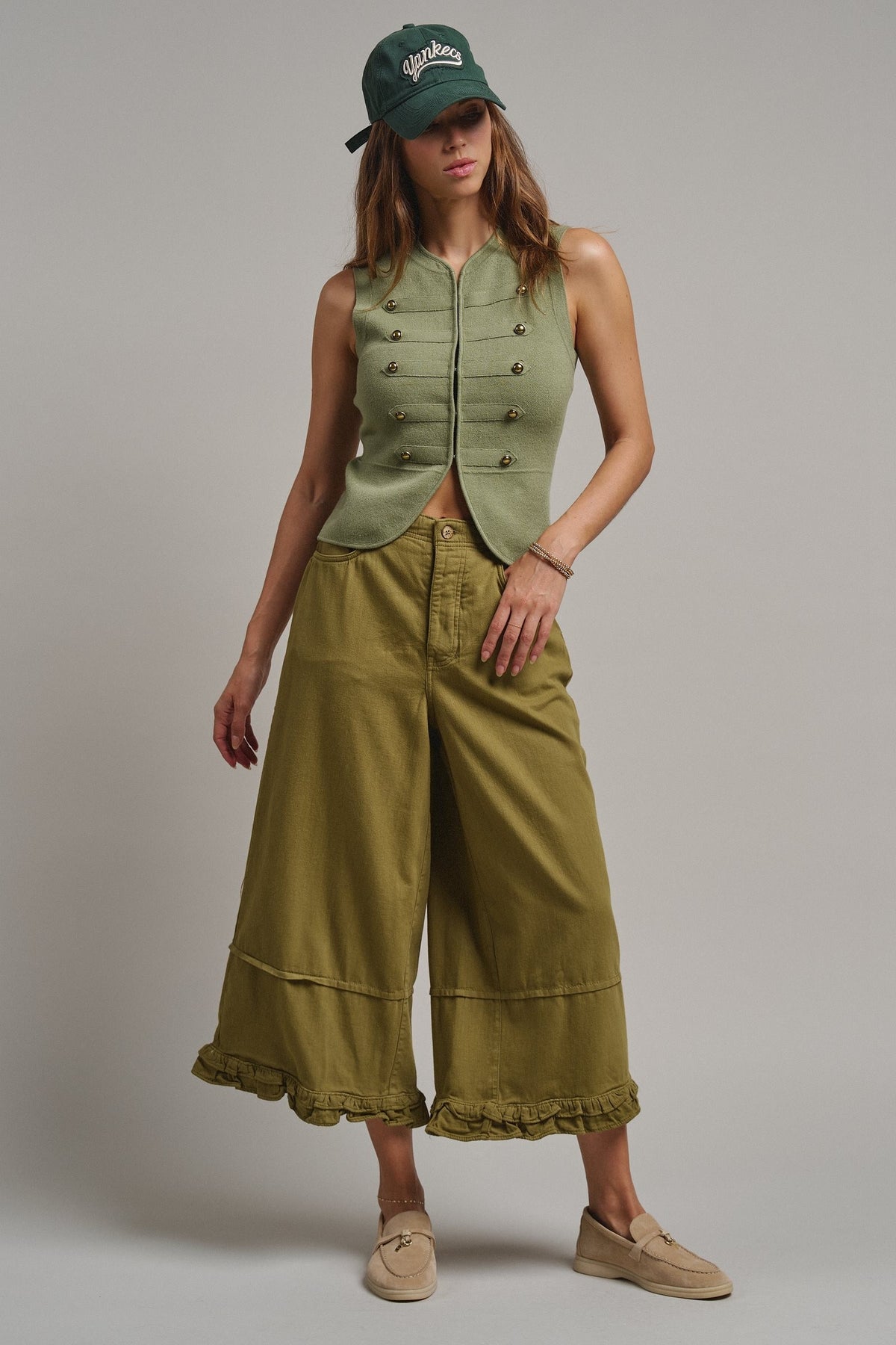 Cadet Charm Napoleon Knit Vest in Olive - Women's Sweater Vests | Urban Daizy