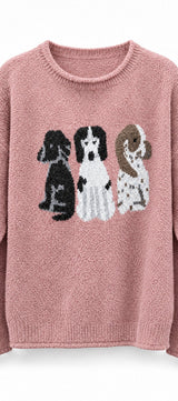 Puppy Parade Boucle Knit Intarsia Sweater in Pink - Women's Sweaters | Urban Daizy