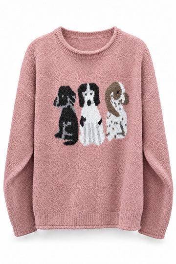 Puppy Parade Boucle Knit Intarsia Sweater