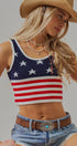 American Flag Knit Ribbed Crop Tank Top in Navy - Women's Fashion | Urban Daizy