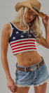 American Flag Knit Ribbed Crop Tank Top in Navy - Women's Fashion | Urban Daizy