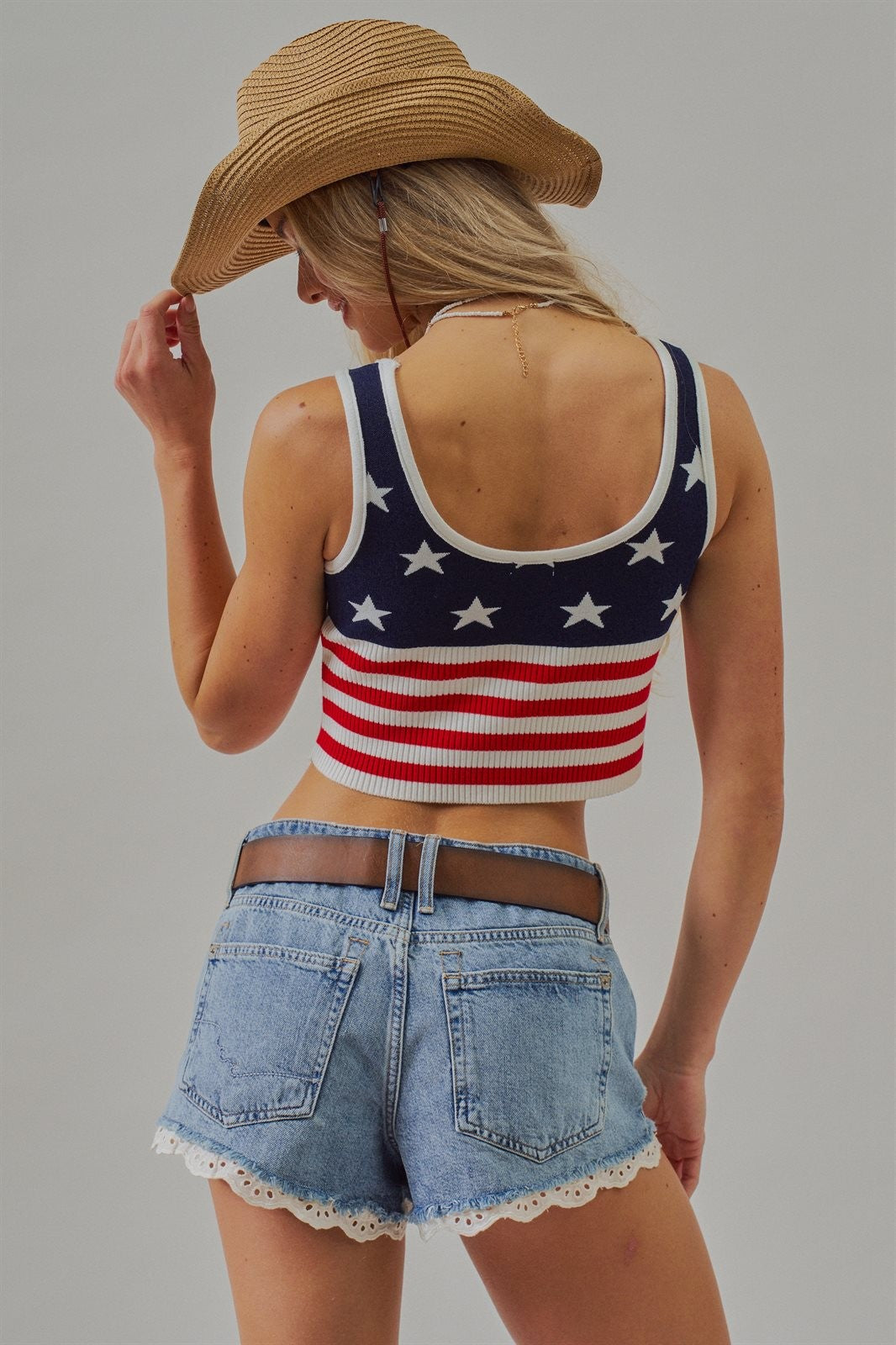 American Flag Knit Ribbed Crop Tank Top in Navy - Women's Fashion | Urban Daizy
