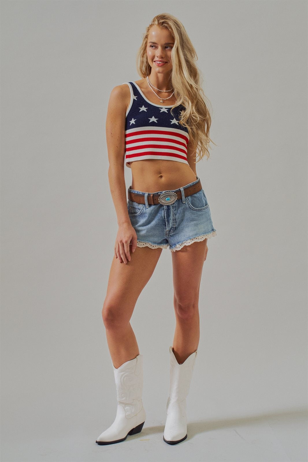 American Flag Knit Ribbed Crop Tank Top in Navy - Women's Fashion | Urban Daizy