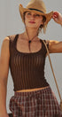 Pointelle Knit Lace Trim Square Neck Tank Top in Brown - Women's Fashion | Urban Daizy