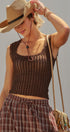 Pointelle Knit Lace Trim Square Neck Tank Top in Brown - Women's Fashion | Urban Daizy