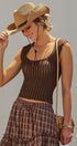 Pointelle Knit Lace Trim Square Neck Tank Top in Brown - Women's Fashion | Urban Daizy