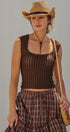 Pointelle Knit Lace Trim Square Neck Tank Top in Brown - Women's Fashion | Urban Daizy