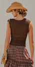 Pointelle Knit Lace Trim Square Neck Tank Top in Brown - Women's Fashion | Urban Daizy