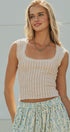 Pointelle Knit Lace Trim Square Neck Tank Top in Lt Khaki - Women's Fashion | Urban Daizy