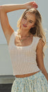 Pointelle Knit Lace Trim Square Neck Tank Top in Lt Khaki - Women's Fashion | Urban Daizy