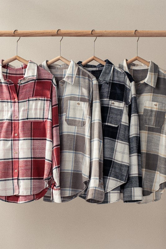 Brushed Plaid Flannel Western Button Up in Black - Women's Shirts & Blouses | Urban Daizy