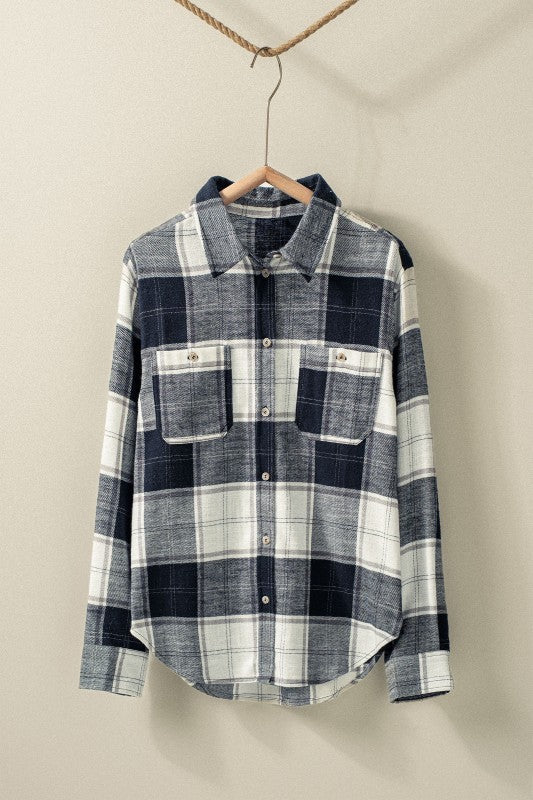 Brushed Plaid Flannel Western Button Up in Black - Women's Shirts & Blouses | Urban Daizy