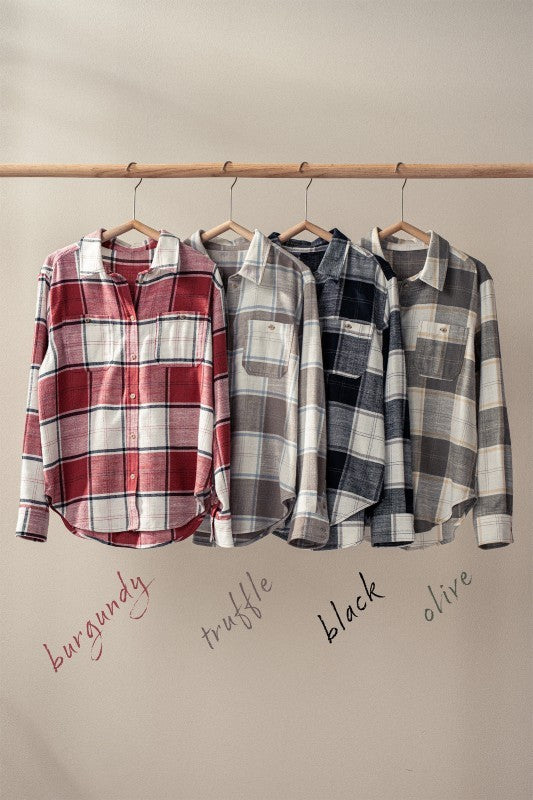 Brushed Plaid Flannel Western Button Up in Black - Women's Shirts & Blouses | Urban Daizy