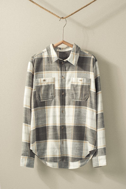Brushed Plaid Flannel Western Button Up in Olive - Women's Shirts & Blouses | Urban Daizy