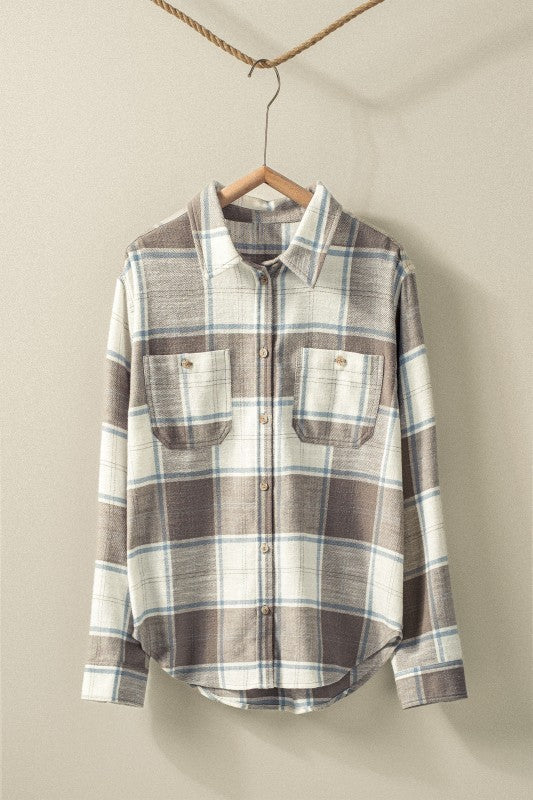 Brushed Plaid Flannel Western Button Up in Truffle - Women's Shirts & Blouses | Urban Daizy