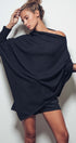 Asymmetrical Drape Knit Poncho Sweater in Black - Women's Capes & Ponchos | Urban Daizy