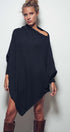 Asymmetrical Drape Knit Poncho Sweater in Black - Women's Capes & Ponchos | Urban Daizy