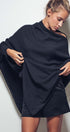 Asymmetrical Drape Knit Poncho Sweater in Black - Women's Capes & Ponchos | Urban Daizy