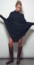 Asymmetrical Drape Knit Poncho Sweater in Black - Women's Capes & Ponchos | Urban Daizy