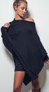 Asymmetrical Drape Knit Poncho Sweater in Black - Women's Capes & Ponchos | Urban Daizy