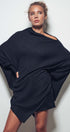 Asymmetrical Drape Knit Poncho Sweater in Black - Women's Capes & Ponchos | Urban Daizy