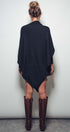 Asymmetrical Drape Knit Poncho Sweater in Black - Women's Capes & Ponchos | Urban Daizy