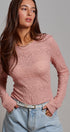 Dusty Rose Lace Textured Long Sleeve Fitted Top in Pink - Women's Tops | Urban Daizy